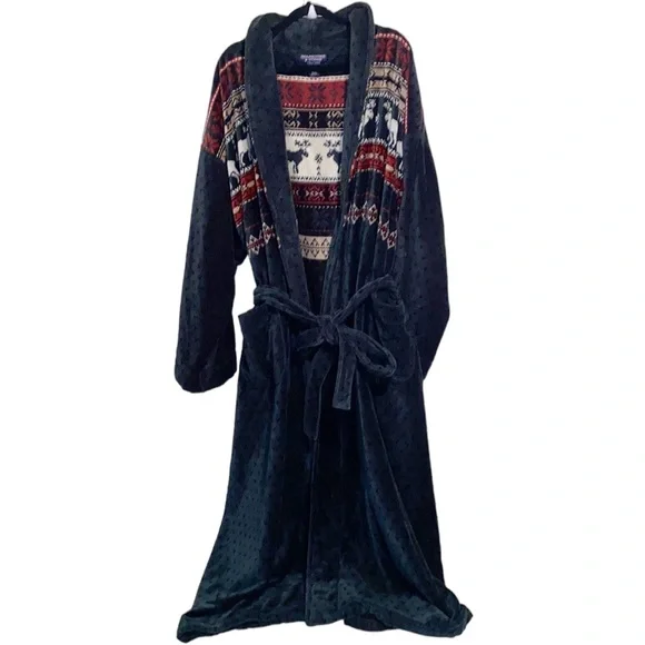 Roundtree & York Big & Tall Man Robe Mens Size 2X 3X Pockets Bathrobe Deer Cabin - Picture 2 of 9